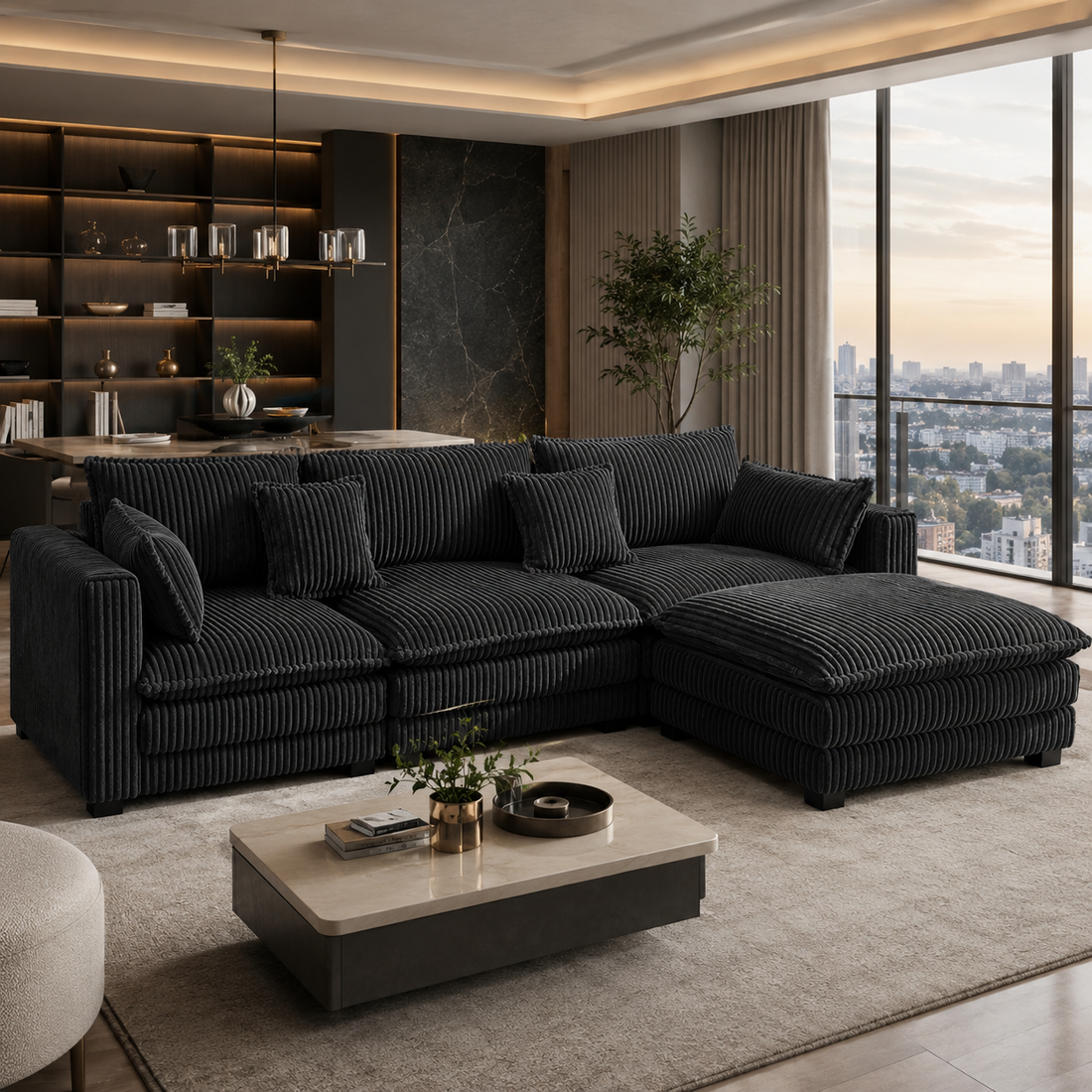 Cloud-Style Corduroy L-Shaped Sectional Sofa