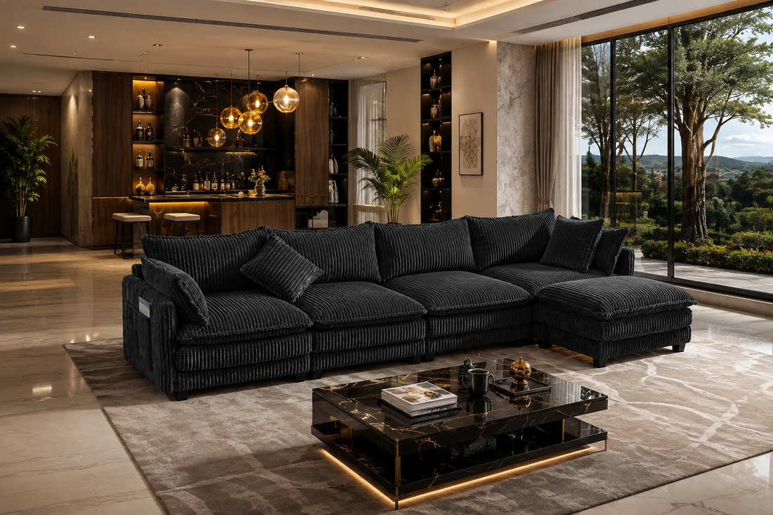 Cloud-Style Corduroy L-Shaped Sectional Sofa