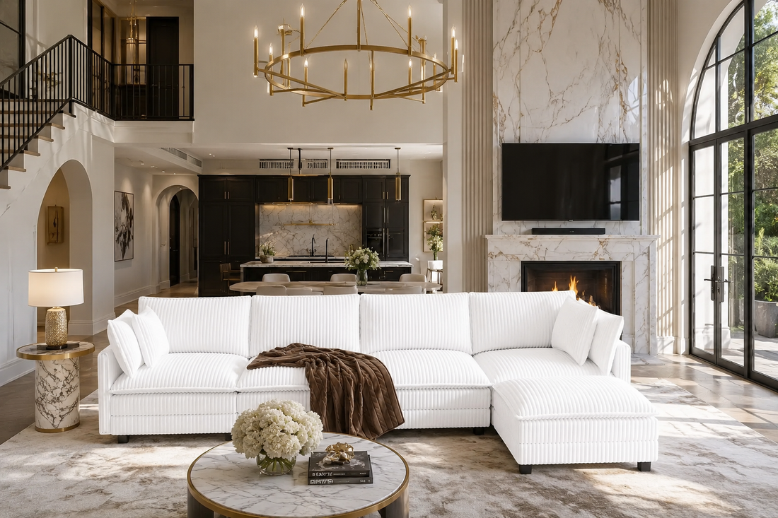Cloud-Style Corduroy L-Shaped Sectional Sofa