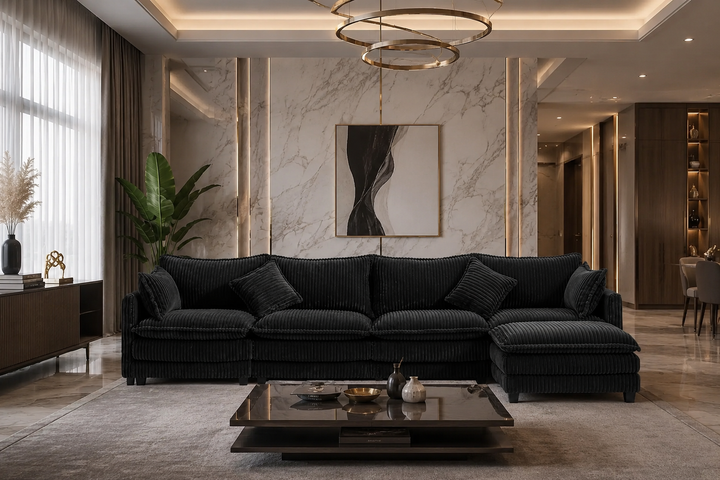 Cloud-Style Corduroy L-Shaped Sectional Sofa