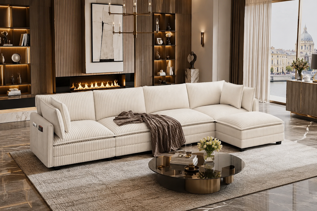 Cloud-Style Corduroy L-Shaped Sectional Sofa