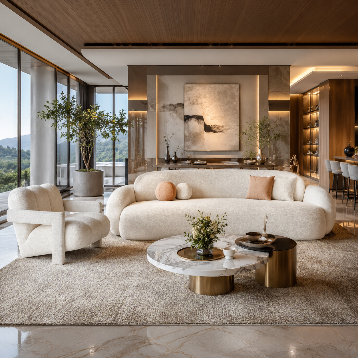 Modern Cream Curved Lounge Sofa