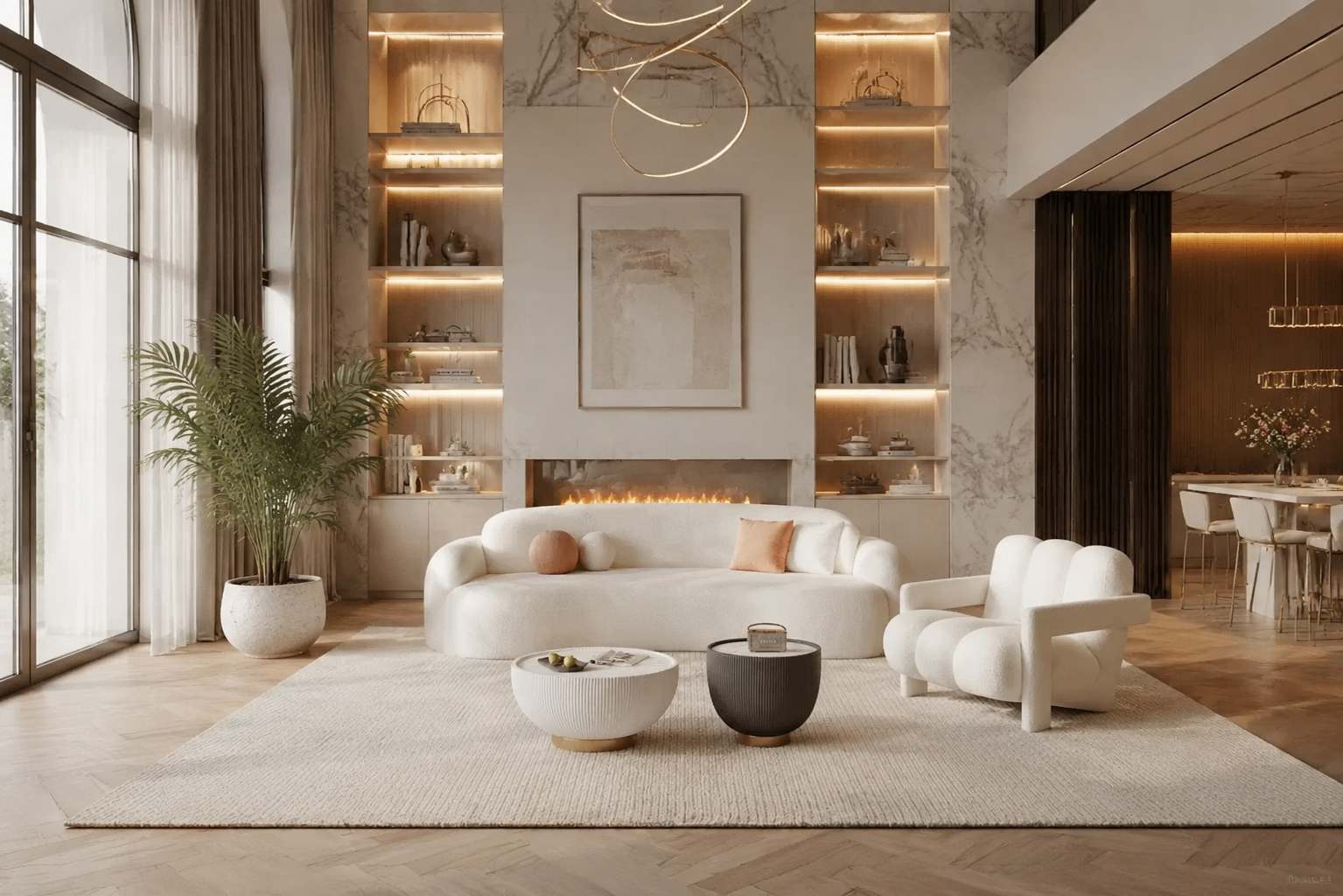 Modern Cream Curved Lounge Sofa