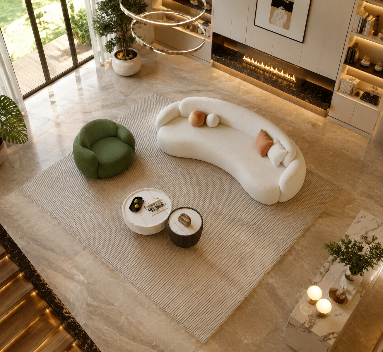 Modern Cream Curved Lounge Sofa