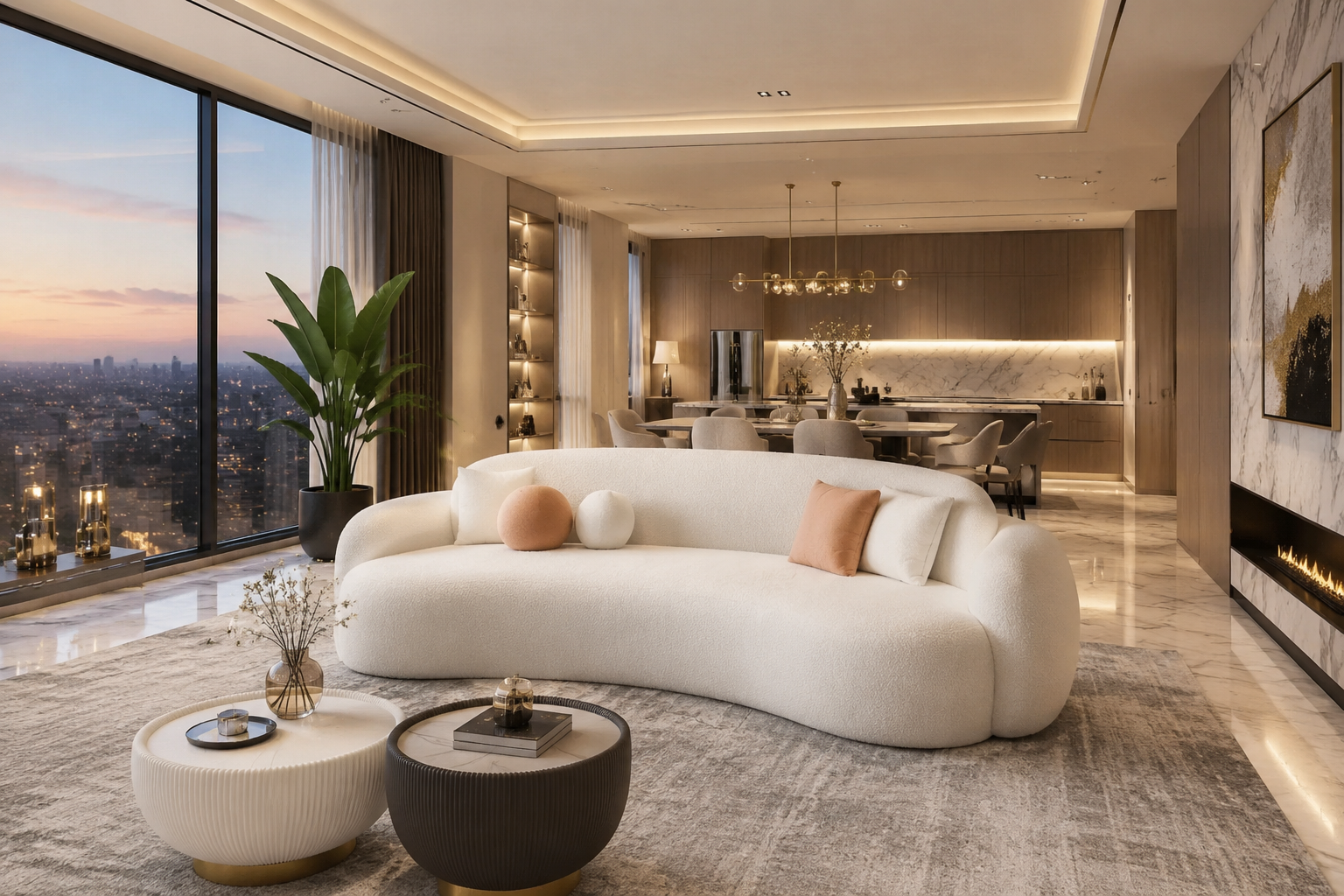 Modern Cream Curved Lounge Sofa