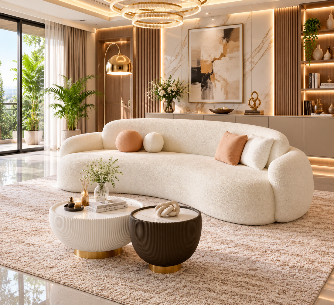 Modern Cream Curved Lounge Sofa