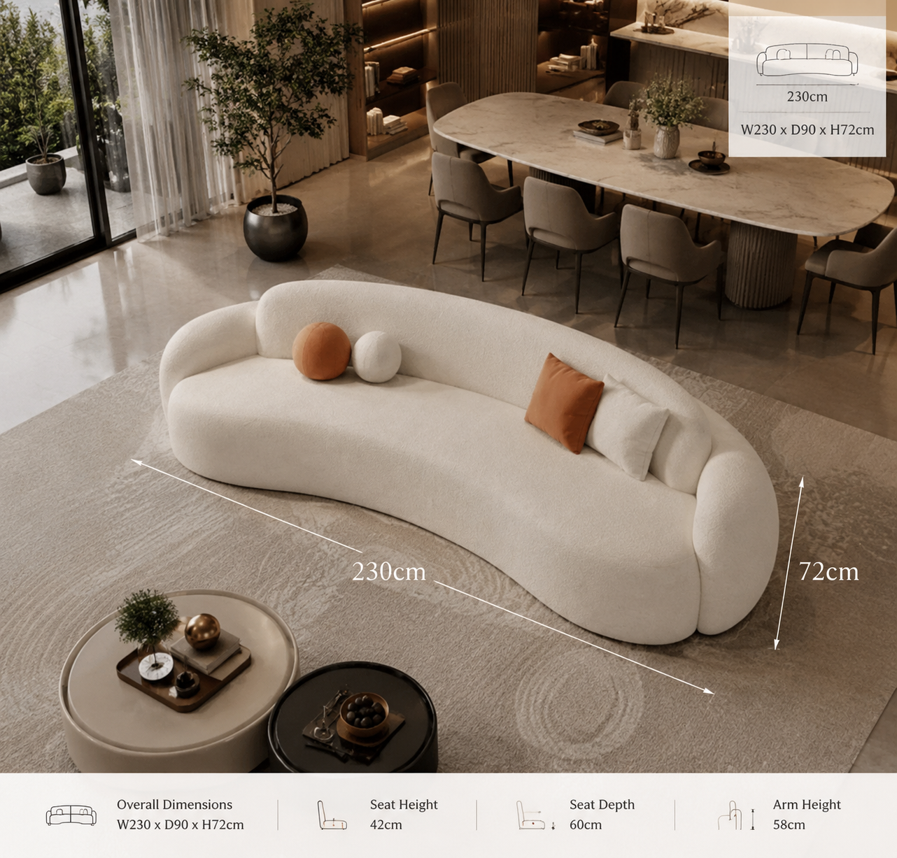 Modern Cream Curved Lounge Sofa