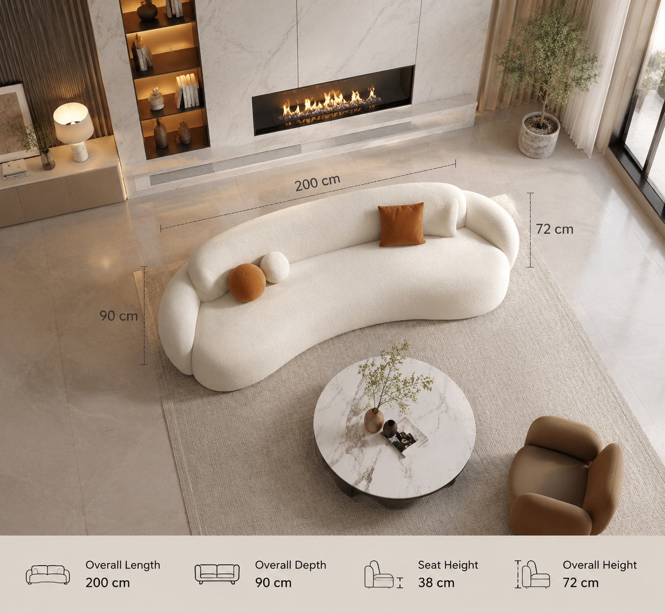 Modern Cream Curved Lounge Sofa
