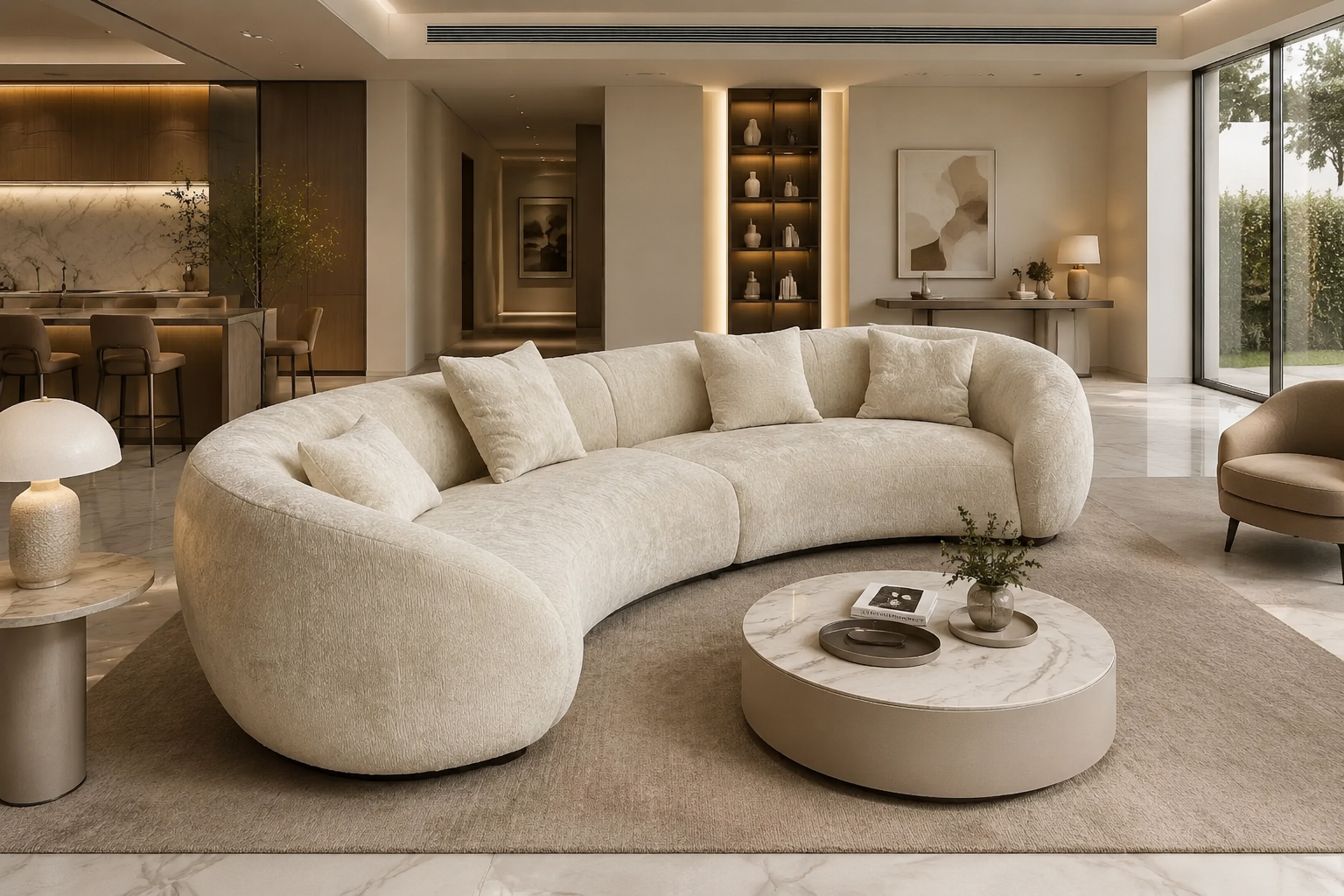 Luxury Cream Curved Sectional Sofa