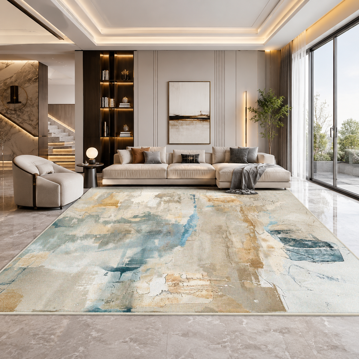 Persian Geometric Area Rug – Flannel, Non-Slip, Machine Washable