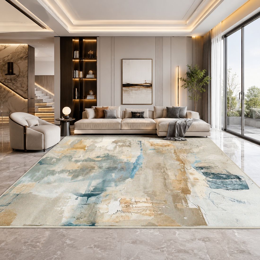 Persian Geometric Area Rug – Flannel, Non-Slip, Machine Washable