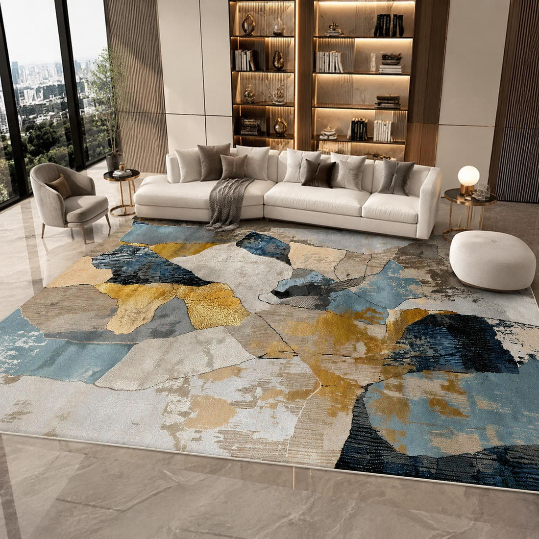 Persian Geometric Area Rug – Flannel, Non-Slip, Machine Washable