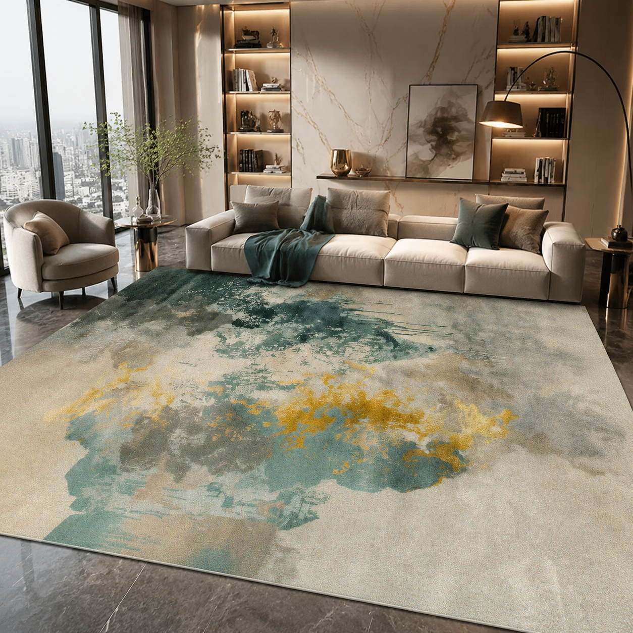 Persian Geometric Area Rug – Flannel, Non-Slip, Machine Washable