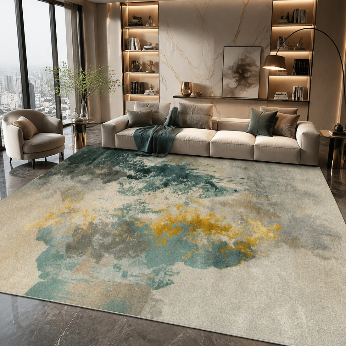 Persian Geometric Area Rug – Flannel, Non-Slip, Machine Washable