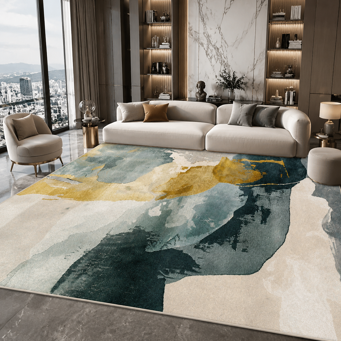 Persian Geometric Area Rug – Flannel, Non-Slip, Machine Washable
