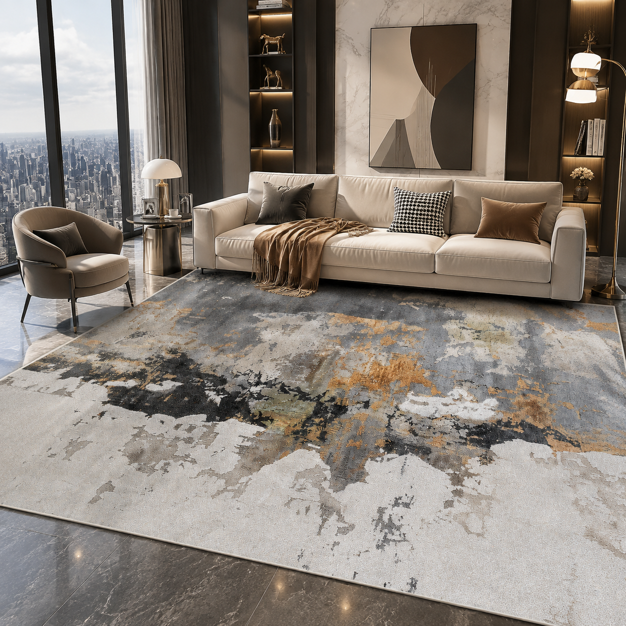 Persian Geometric Area Rug – Flannel, Non-Slip, Machine Washable