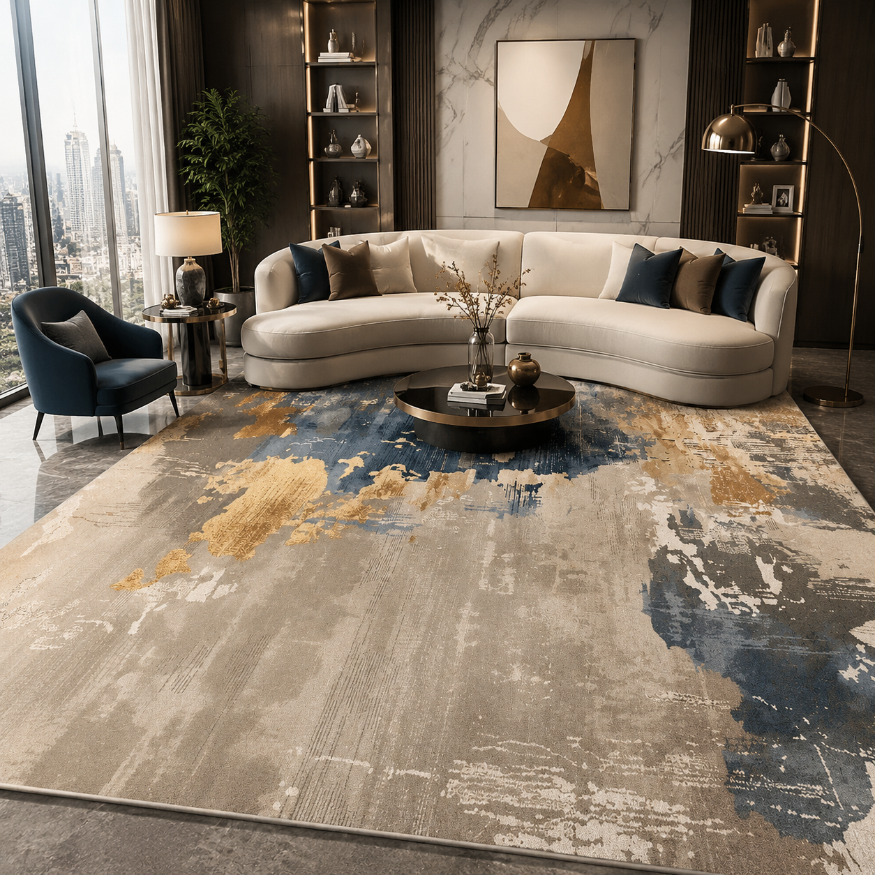 Persian Geometric Area Rug – Flannel, Non-Slip, Machine Washable