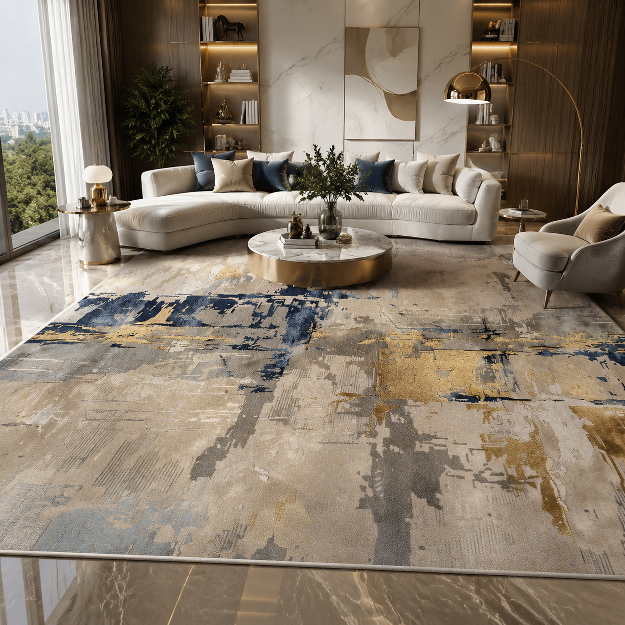 Persian Geometric Area Rug – Flannel, Non-Slip, Machine Washable