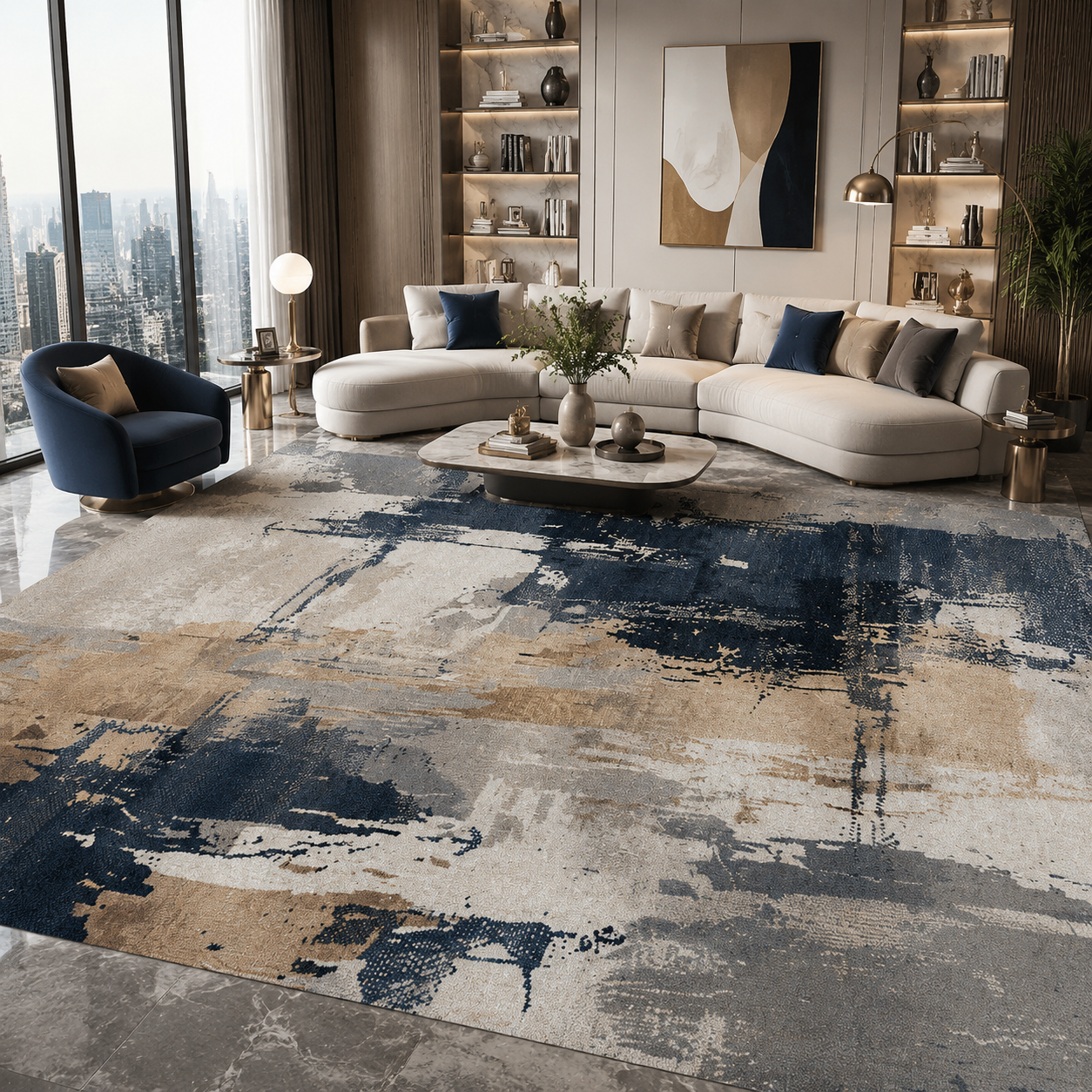 Persian Geometric Area Rug – Flannel, Non-Slip, Machine Washable