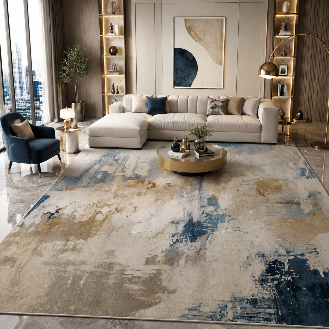 Persian Geometric Area Rug – Flannel, Non-Slip, Machine Washable