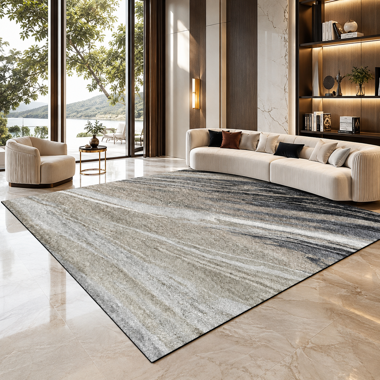 Striped Flannel Area Rug — Non-Slip, Machine Washable