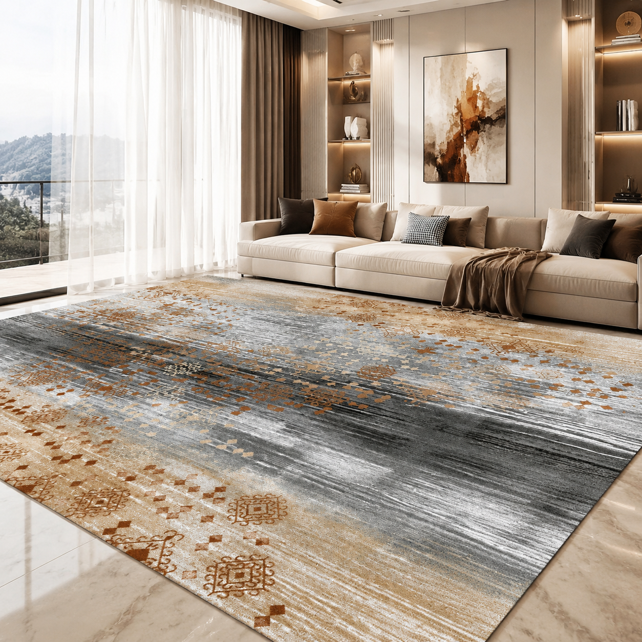 Striped Flannel Area Rug — Non-Slip, Machine Washable