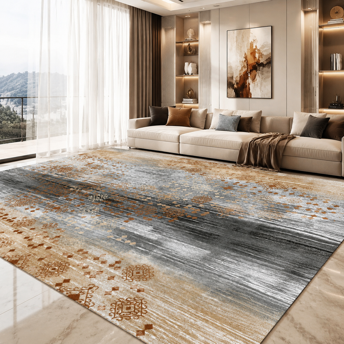 Striped Flannel Area Rug — Non-Slip, Machine Washable
