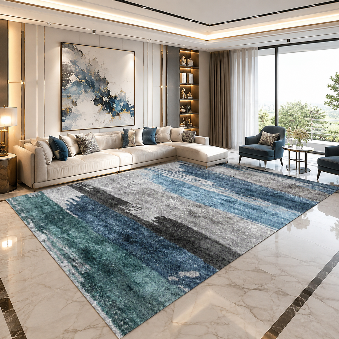 Striped Flannel Area Rug — Non-Slip, Machine Washable