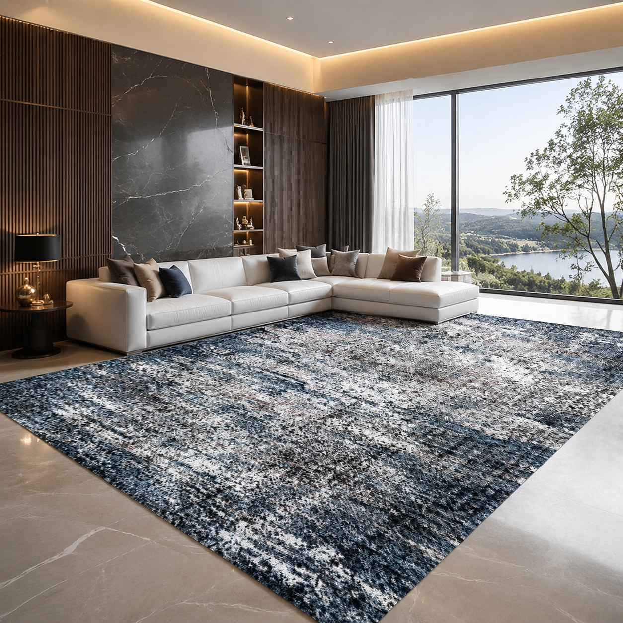 Striped Flannel Area Rug — Non-Slip, Machine Washable