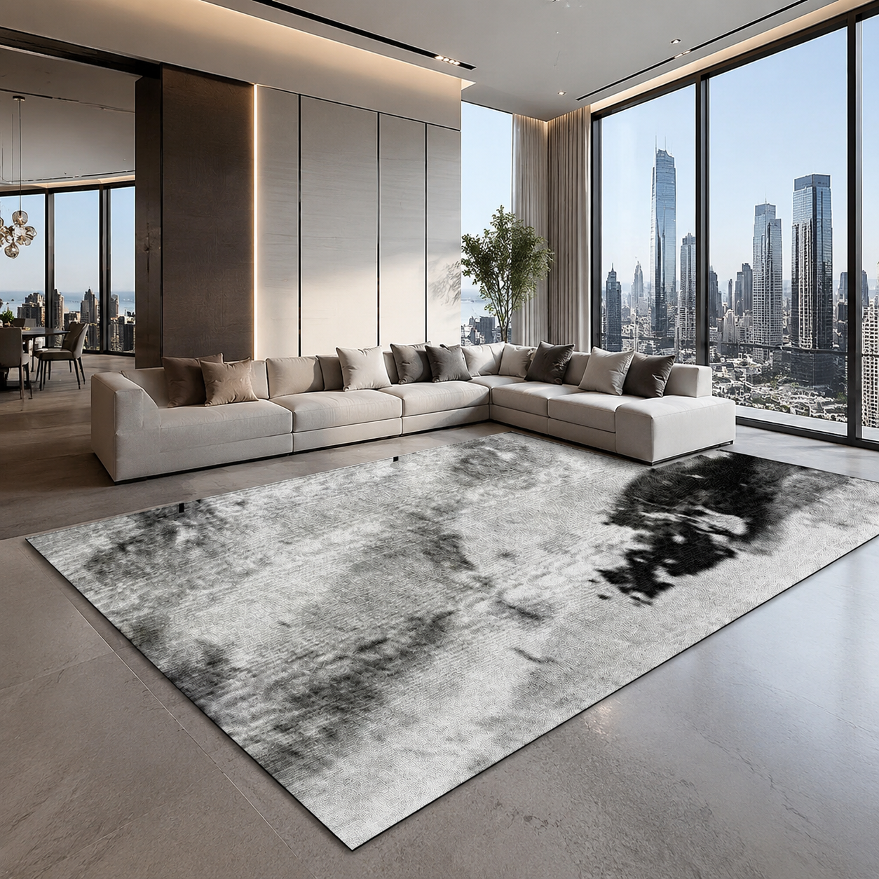 Striped Flannel Area Rug — Non-Slip, Machine Washable
