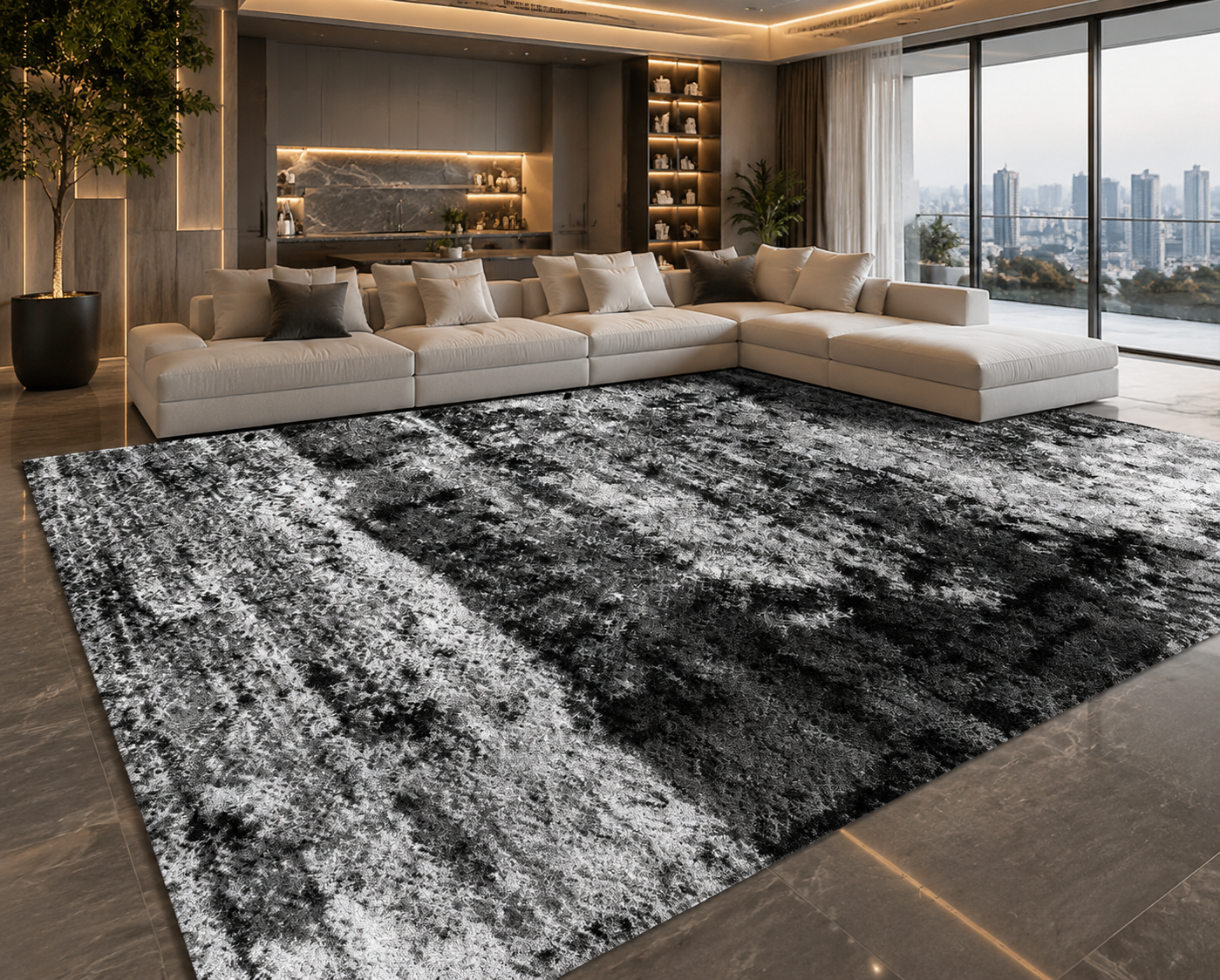 Striped Flannel Area Rug — Non-Slip, Machine Washable