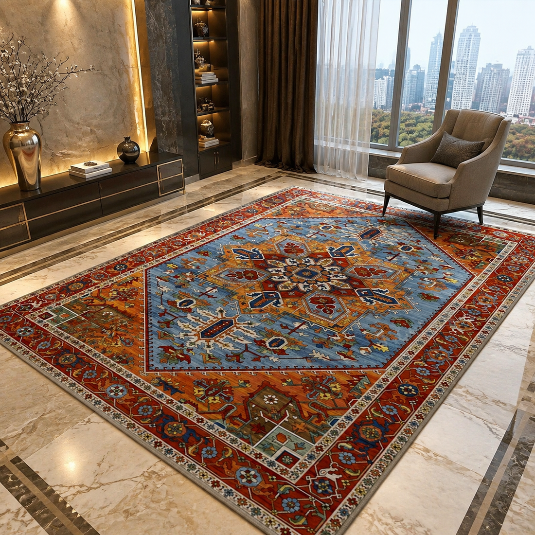 Washable Geometric Area Rug | Boho Non-Slip Floor Mat