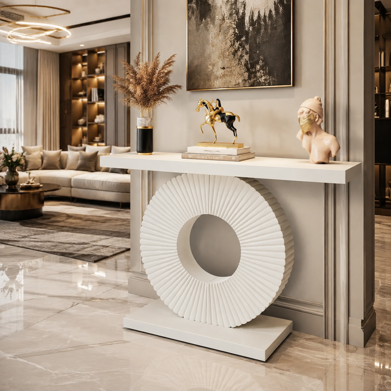 Modern Geometric Wood Console Table