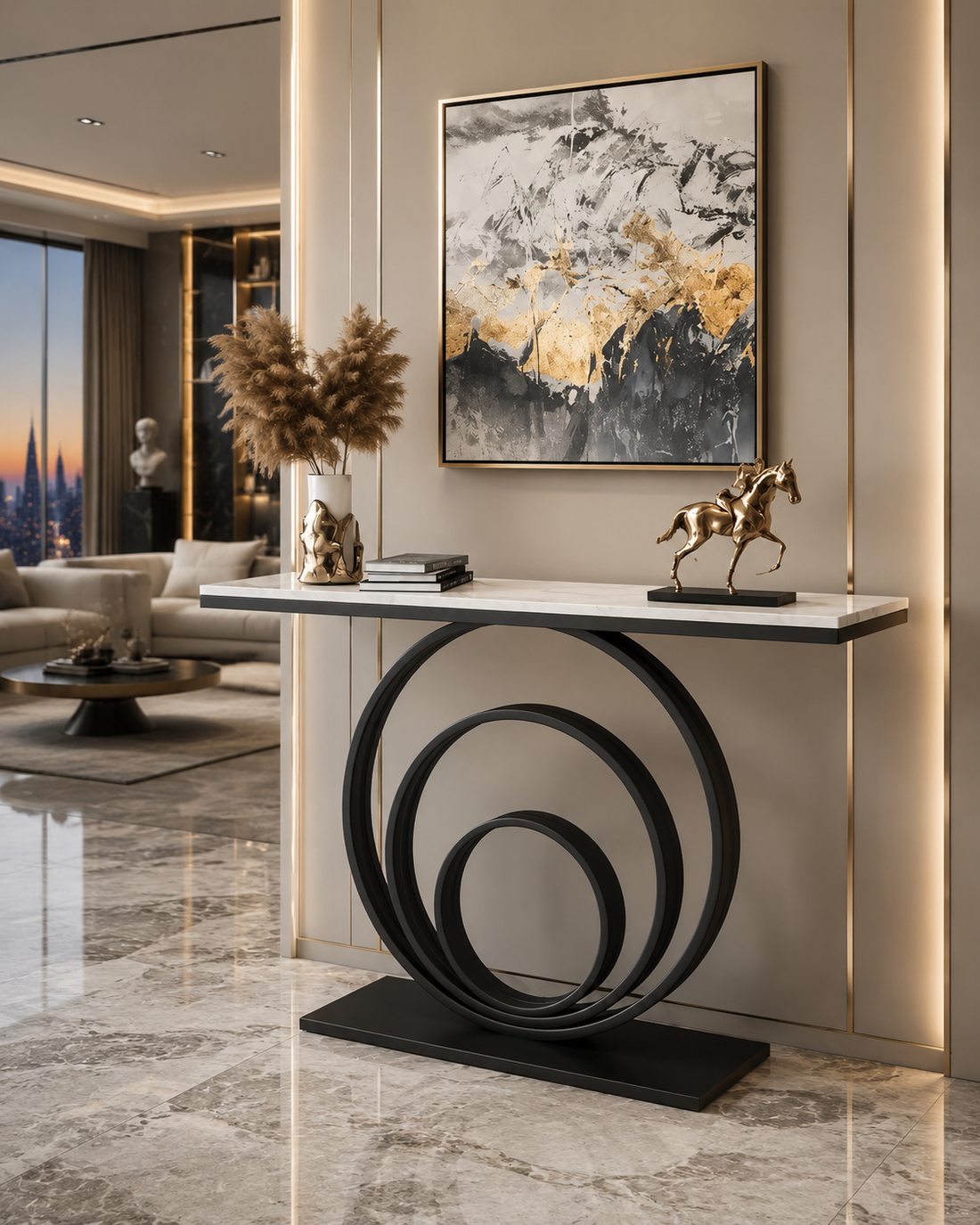 Slim Marble-Style Entryway Console Table