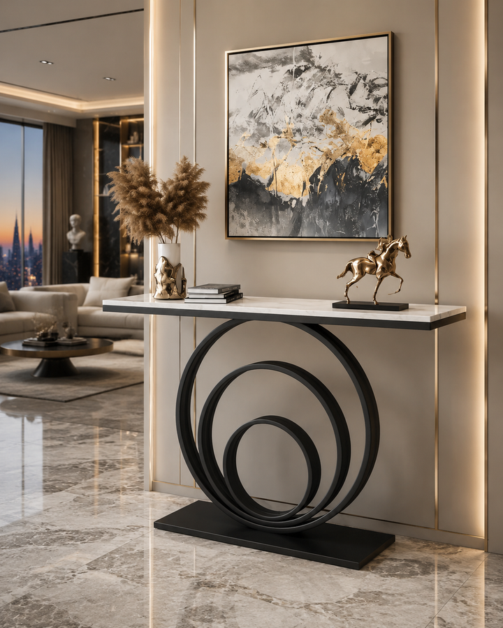 Slim Marble-Style Entryway Console Table