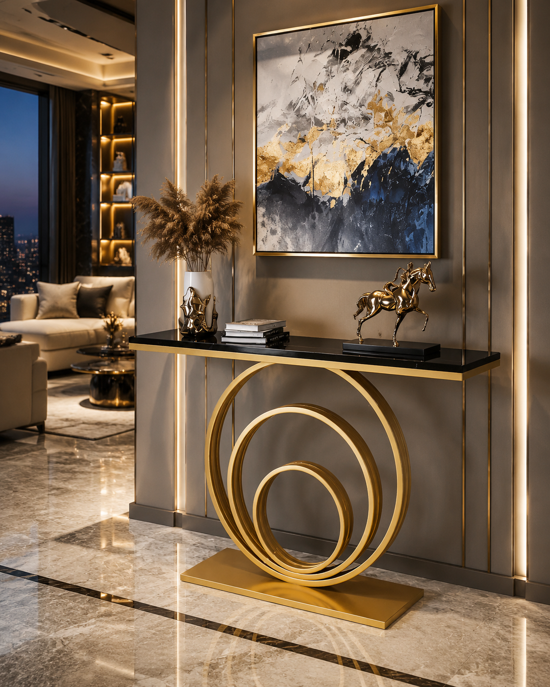 Slim Marble-Style Entryway Console Table