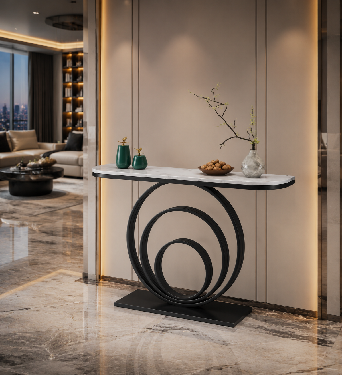 Slim Marble-Style Entryway Console Table