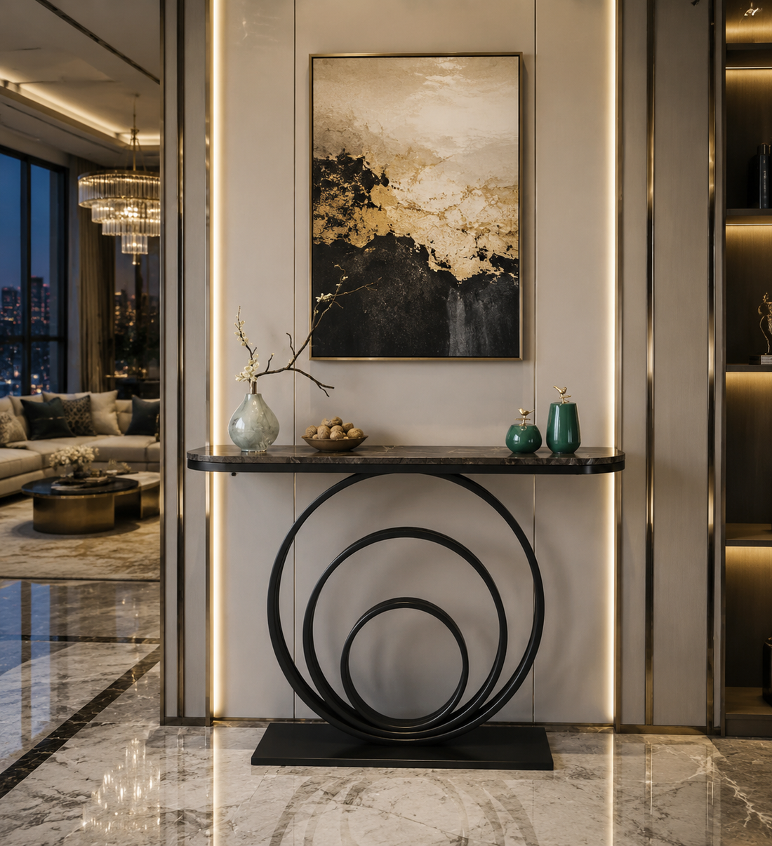 Slim Marble-Style Entryway Console Table
