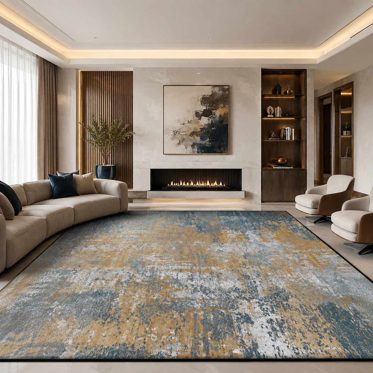 Modern Washable Abstract Geometric Area Rug
