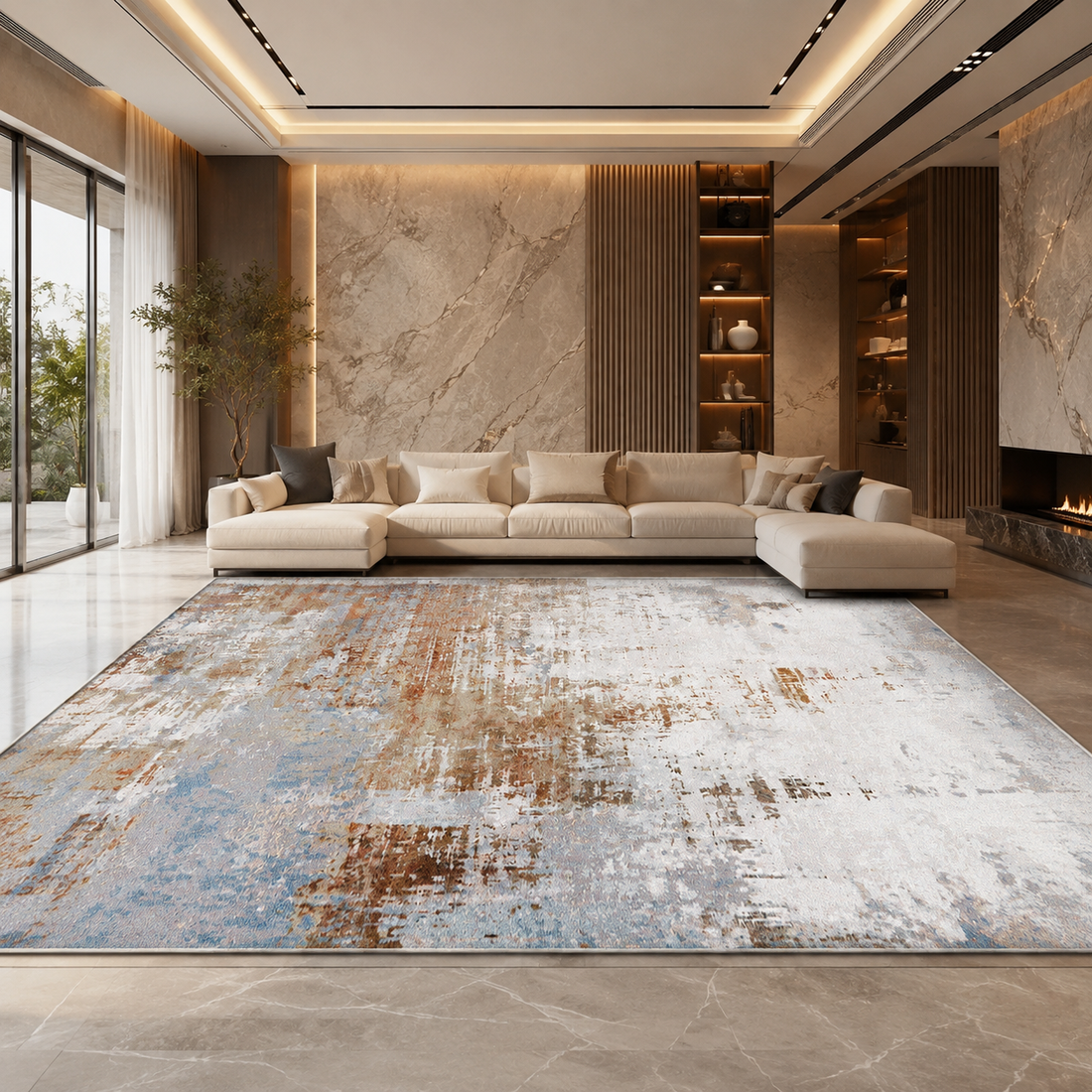 Modern Washable Abstract Geometric Area Rug