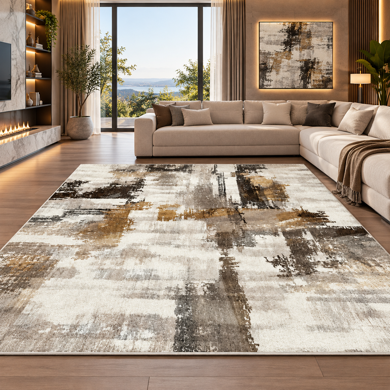 Modern Washable Abstract Geometric Area Rug