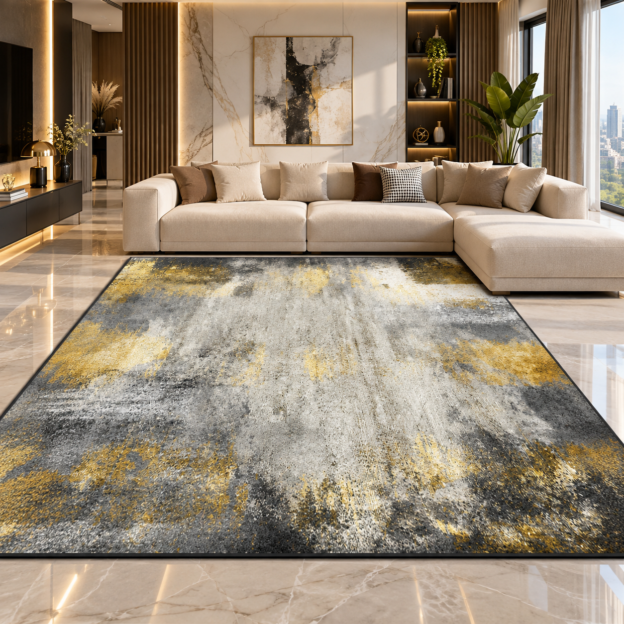 Modern Washable Abstract Geometric Area Rug