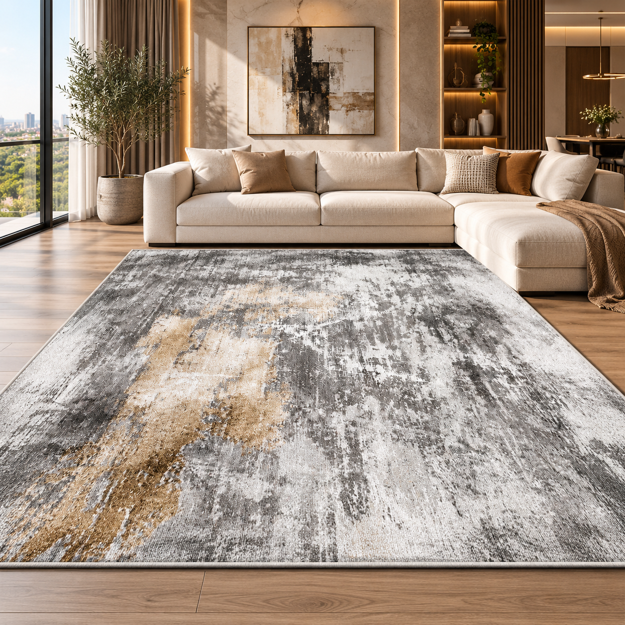 Modern Washable Abstract Geometric Area Rug