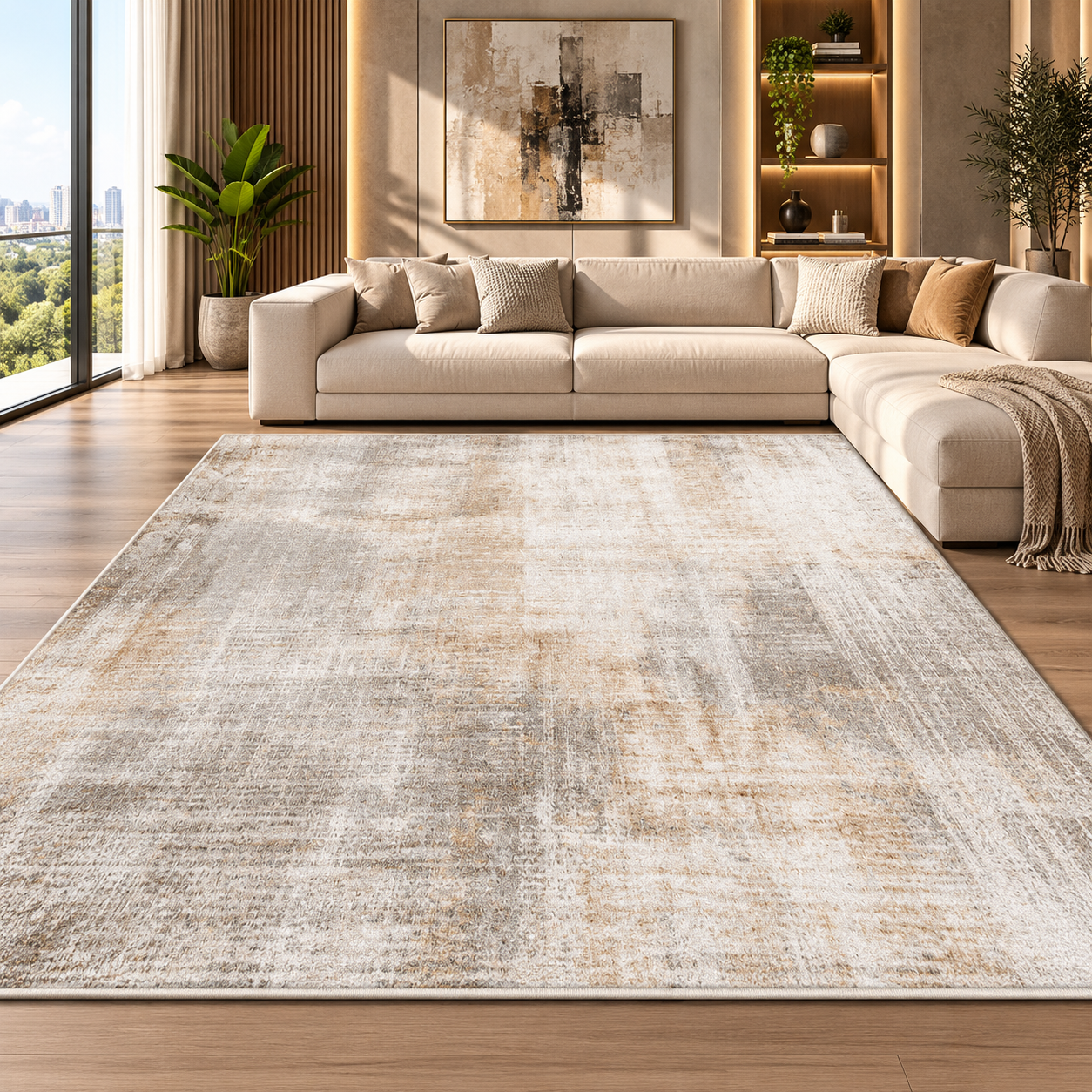 Modern Washable Abstract Geometric Area Rug