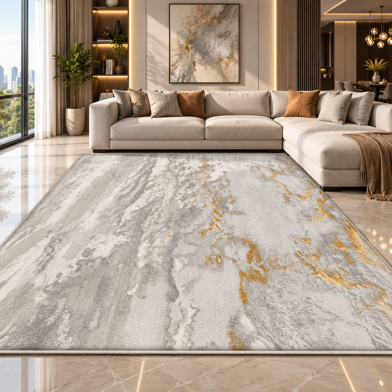 Modern Washable Abstract Geometric Area Rug