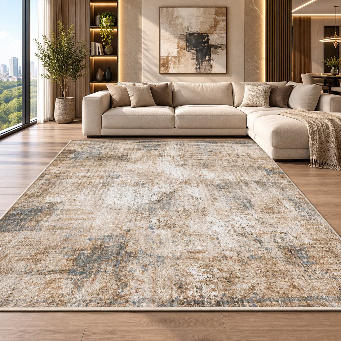 Modern Washable Abstract Geometric Area Rug