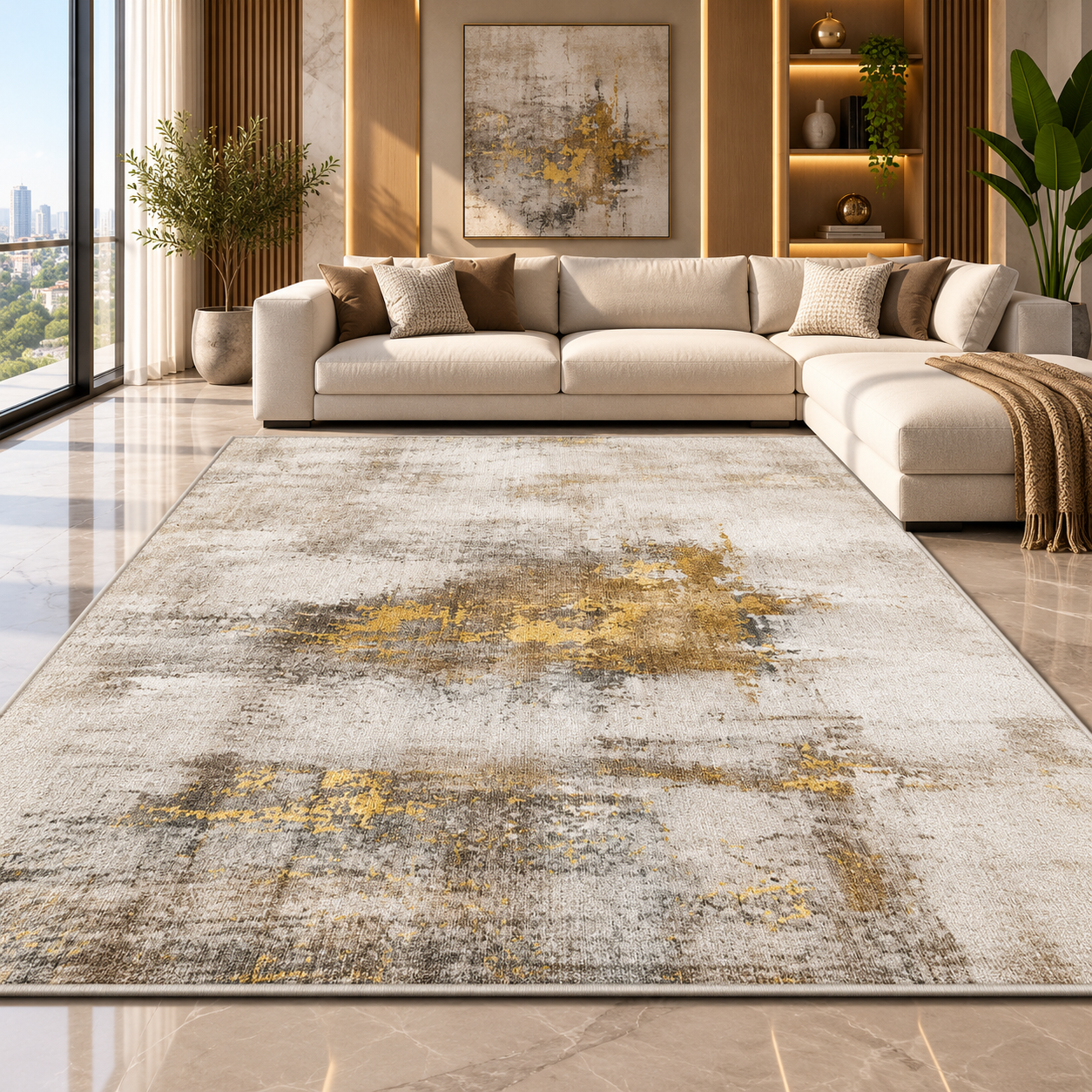 Modern Washable Abstract Geometric Area Rug