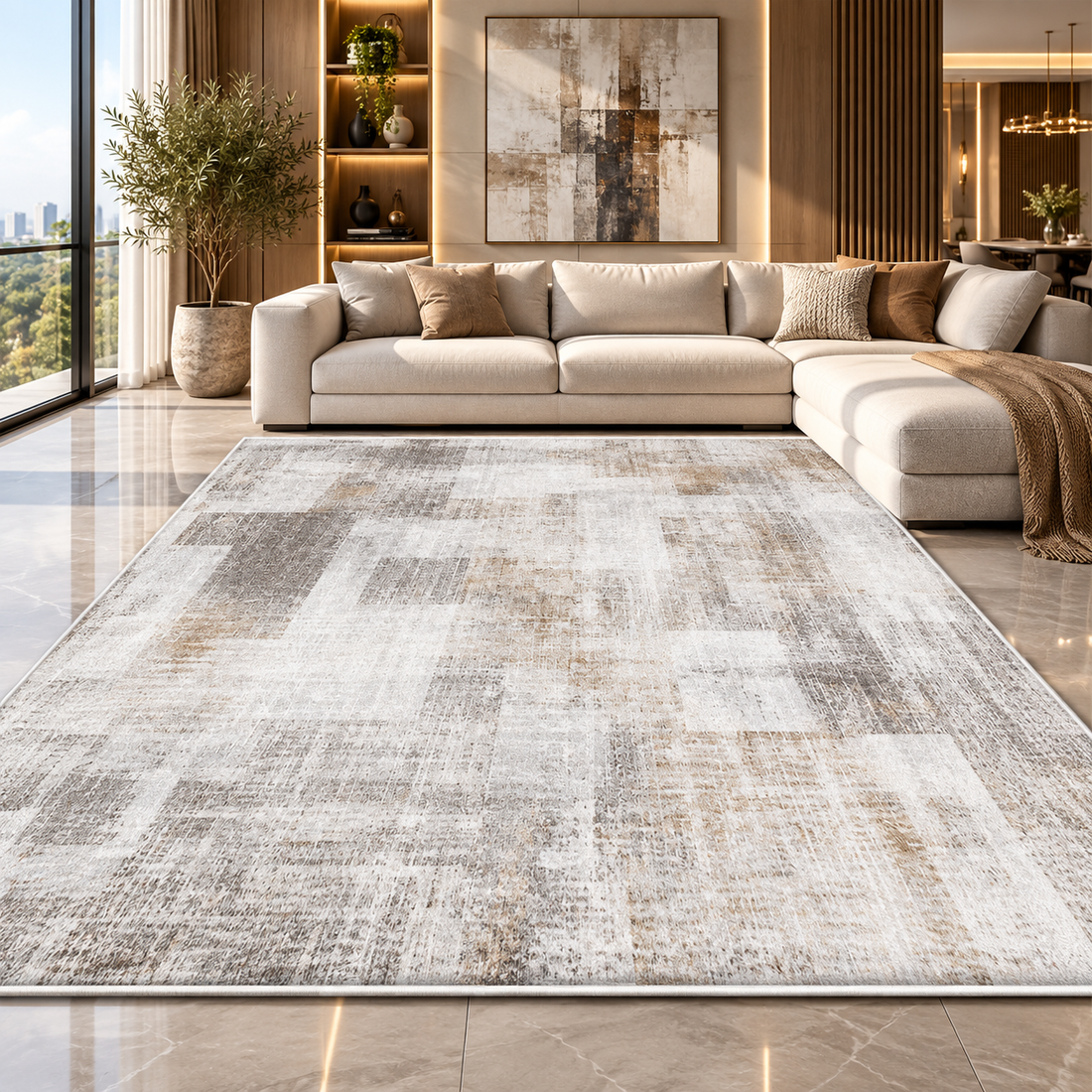 Modern Washable Abstract Geometric Area Rug