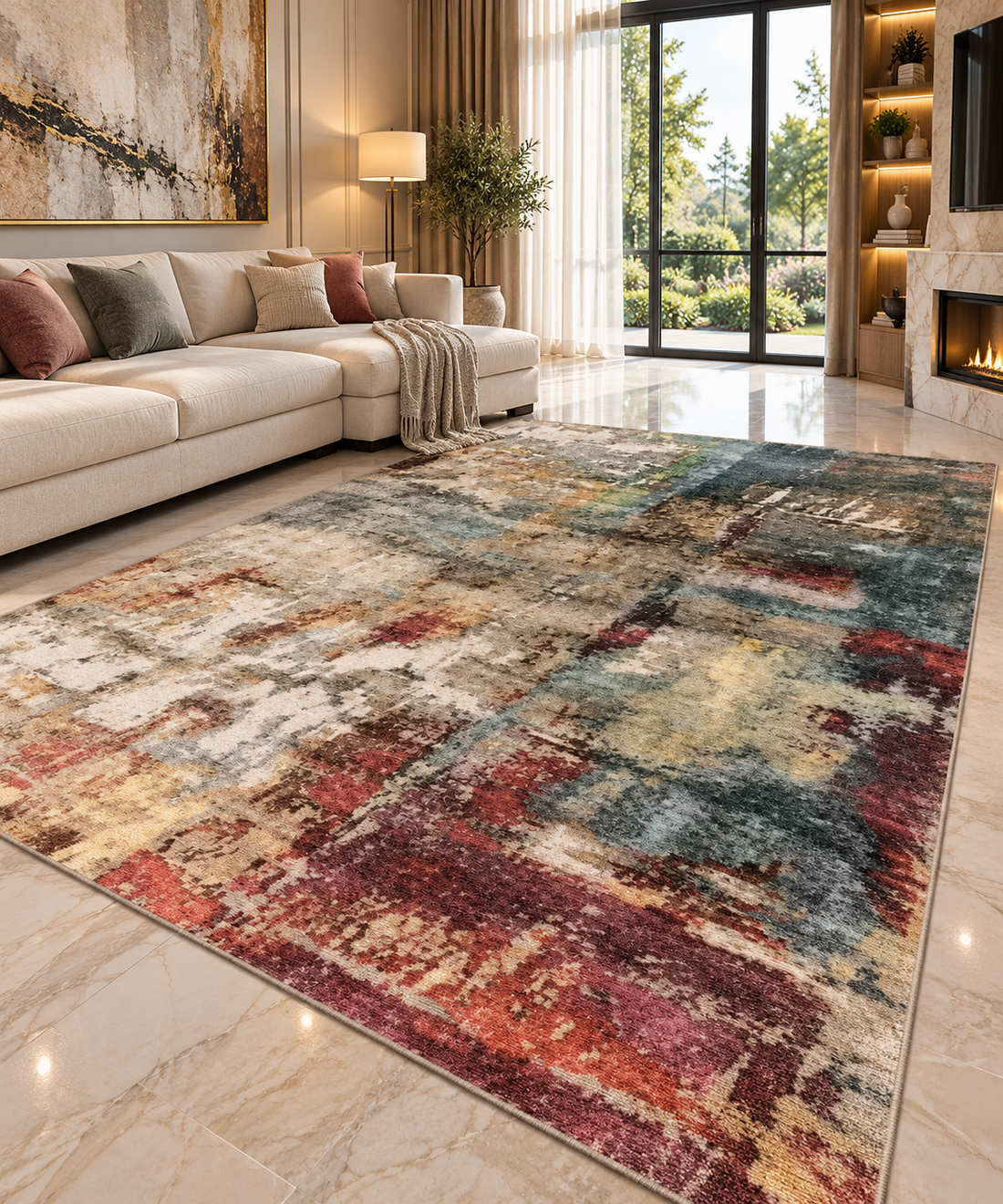 Classic Tufted Flannel Area Rug | Non-Slip Washable Carpet for Living Room, Bedroom & Entryway