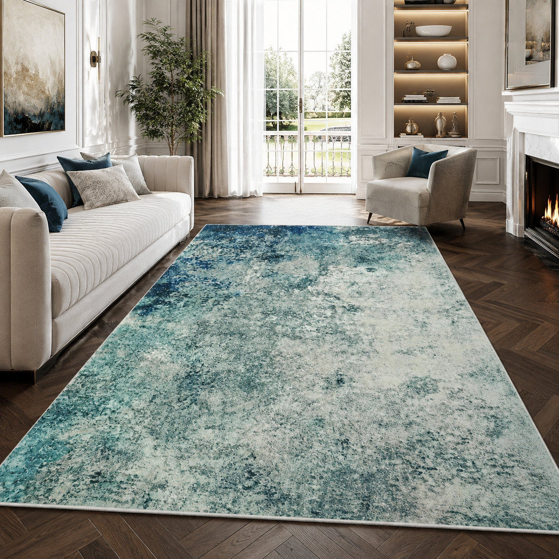 Classic Tufted Flannel Area Rug | Non-Slip Washable Carpet for Living Room, Bedroom & Entryway
